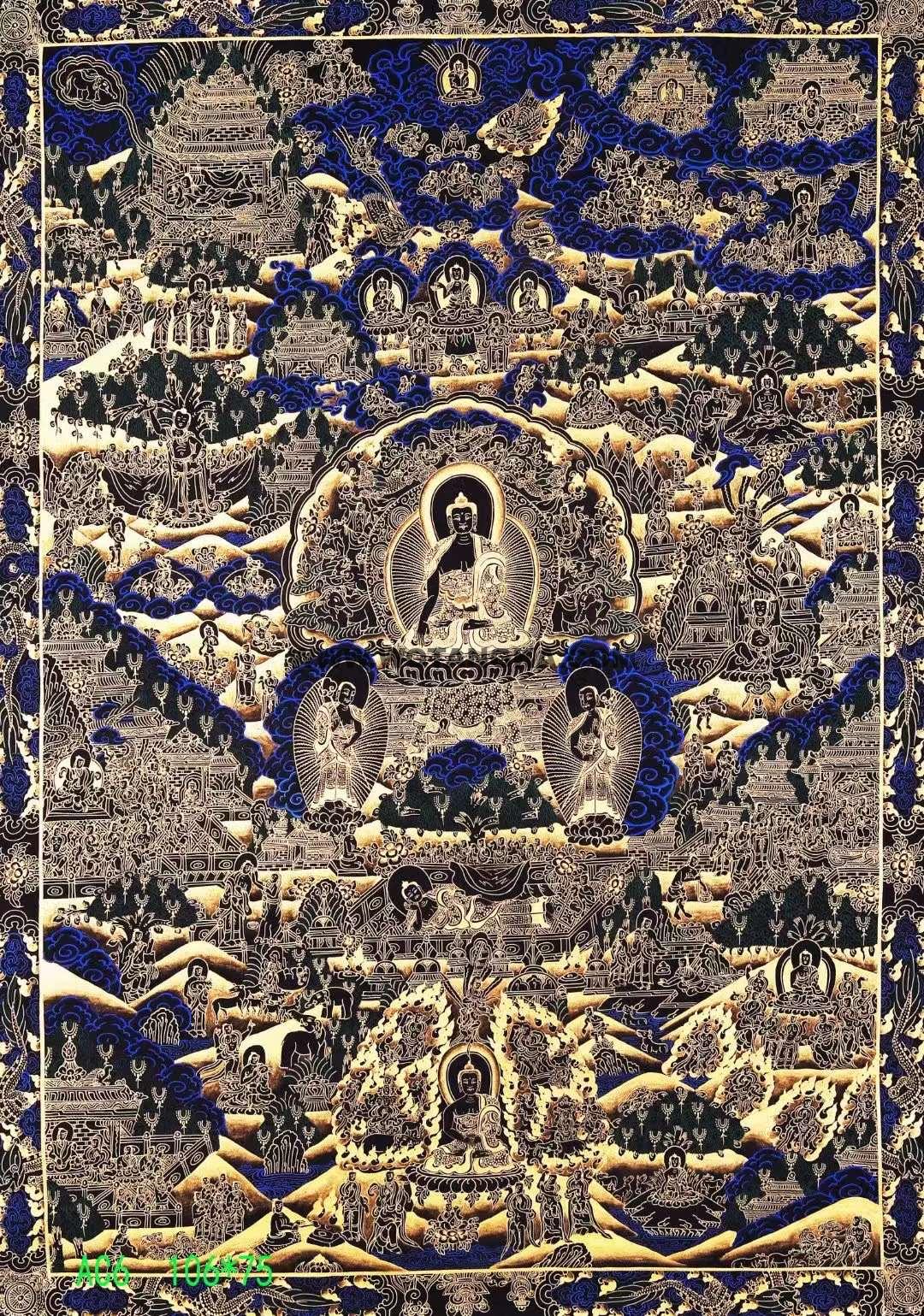 编号158-189409：黑金唐卡-释迦牟尼佛成道图（106*76CM左右）