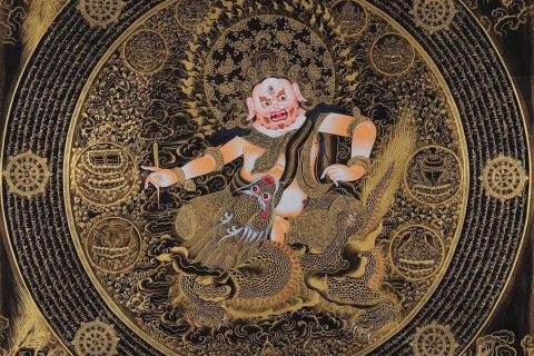 编号158-399588：黑金唐卡-白财神坛城（70*70CM左右）