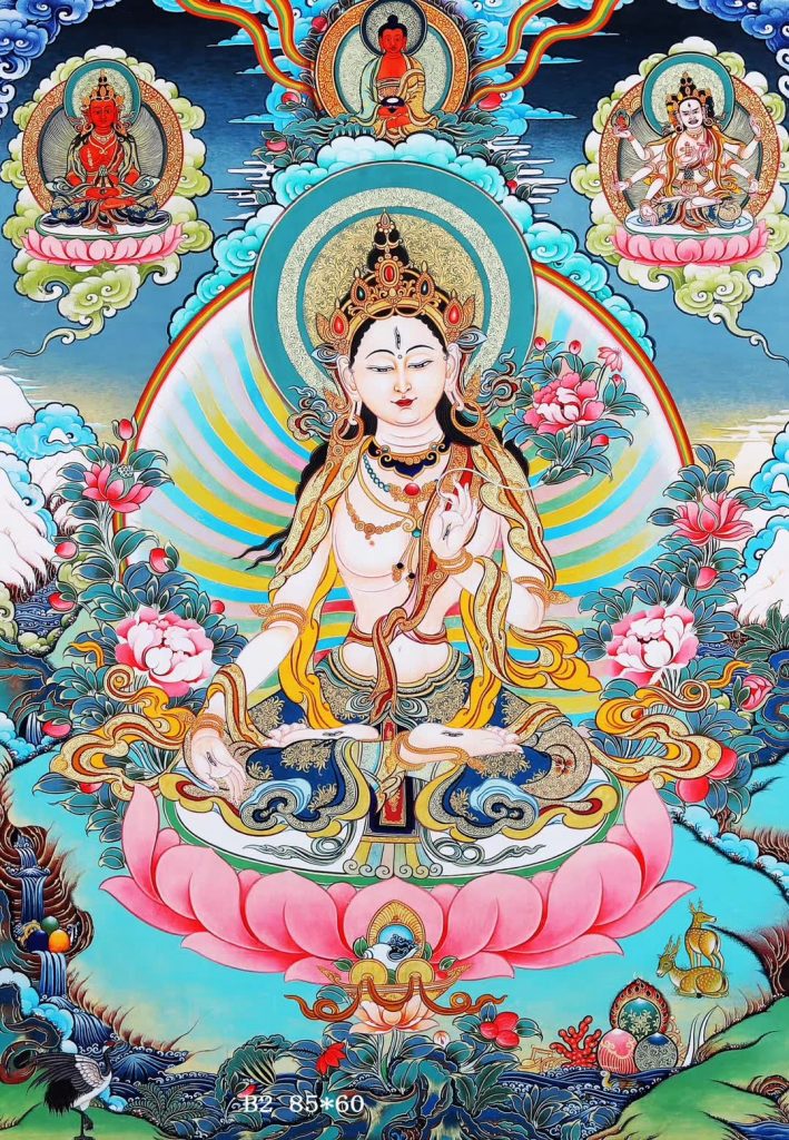 编号158-131718：彩绘唐卡-白度母·长寿三尊（85*60CM左右）