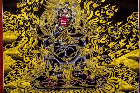 编号158-517567：黑金唐卡-宝帐护法（73*48CM左右）