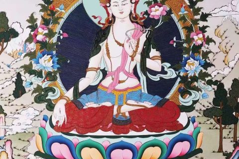 编号138-386123：彩绘唐卡-白度母·长寿三尊（75*50CM左右）