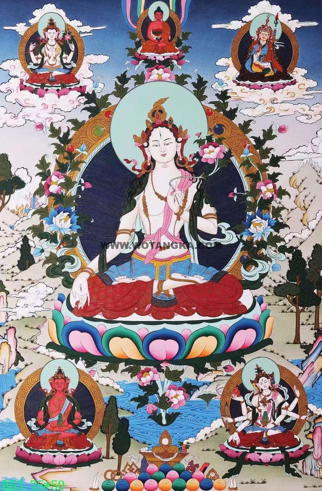 编号138-386123：彩绘唐卡-白度母·长寿三尊（75*50CM左右）