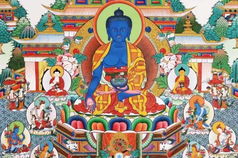 编号138-733425：彩绘唐卡-药师佛（76*52CM左右）