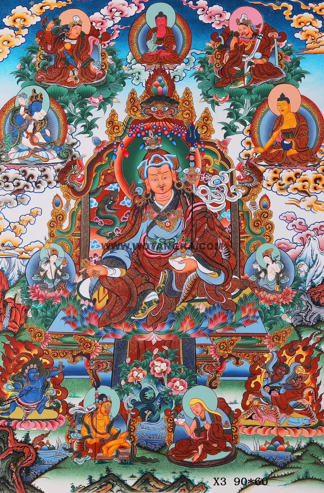 编号158-263825：彩绘唐卡-莲花生大士·莲师八相（90*60CM左右）