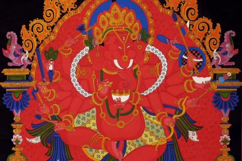 编号158-562042：红金唐卡-象鼻财神（70*50CM左右）