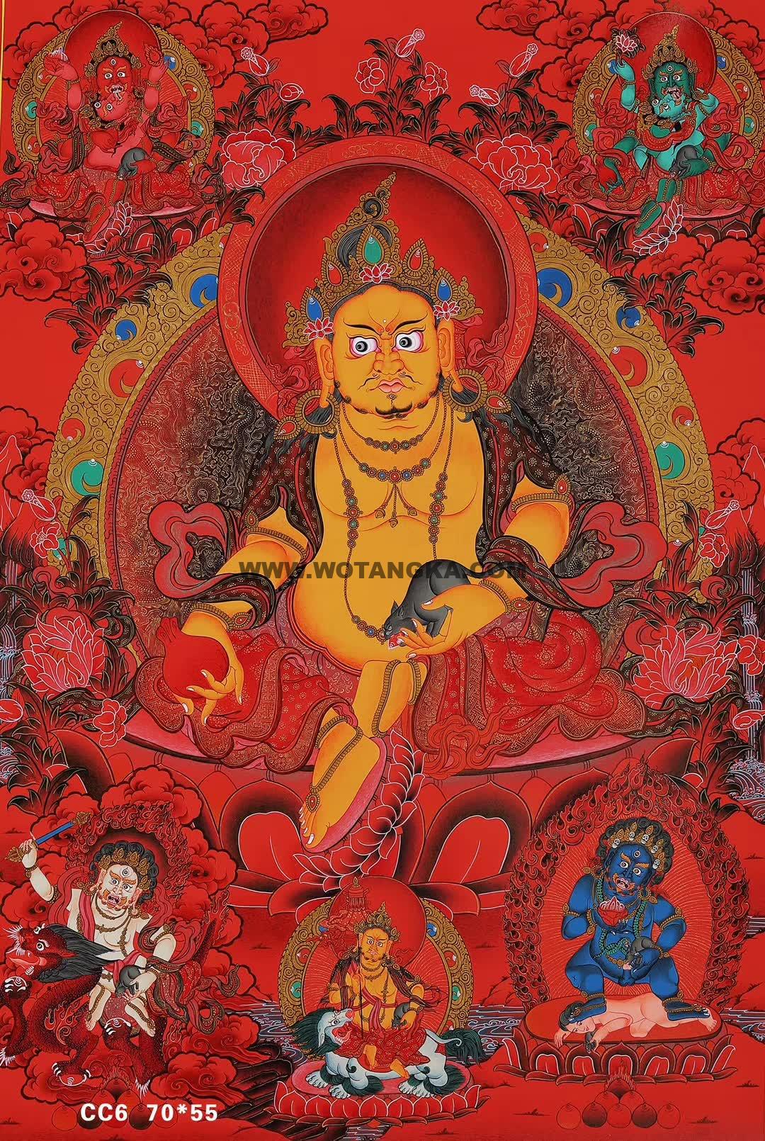 编号158-624862：红金唐卡-五方财神（70*55CM左右）