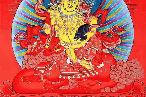 编号158-834679：红金唐卡-财宝天王（70*50CM左右）