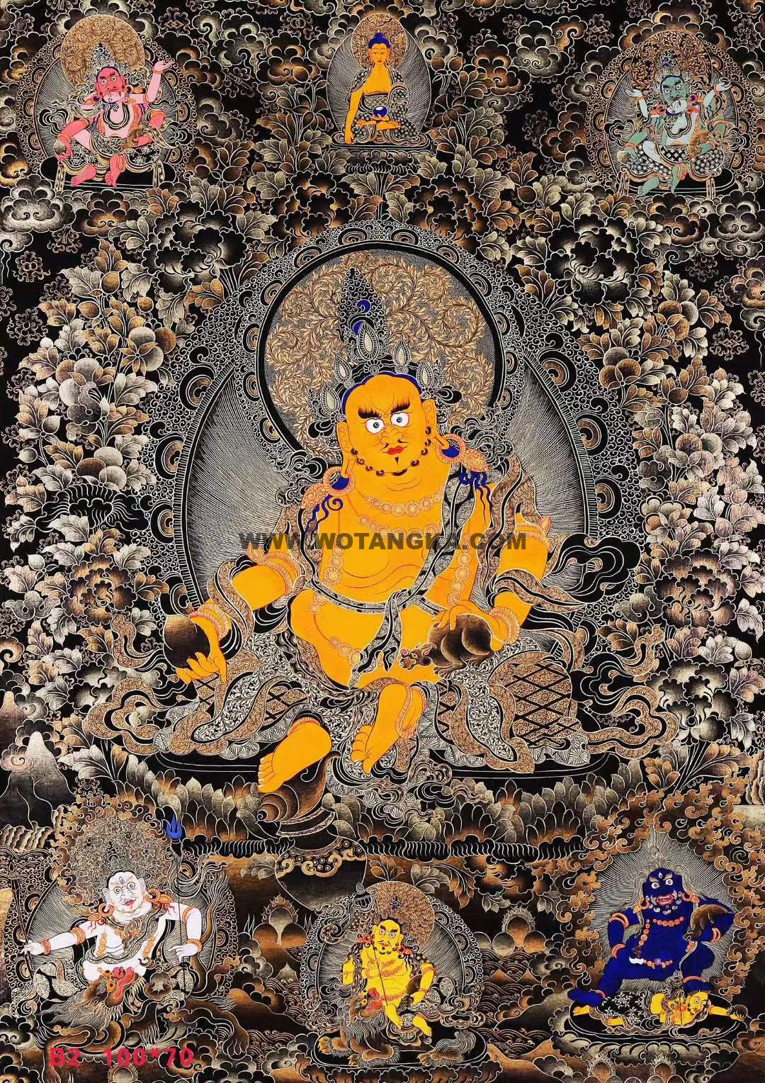 编号158-539742：黑金唐卡-五方财神（100*70CM左右）