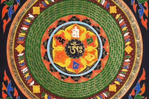 编号138-580088：彩绘唐卡-六字真言坛城（70*70CM左右）