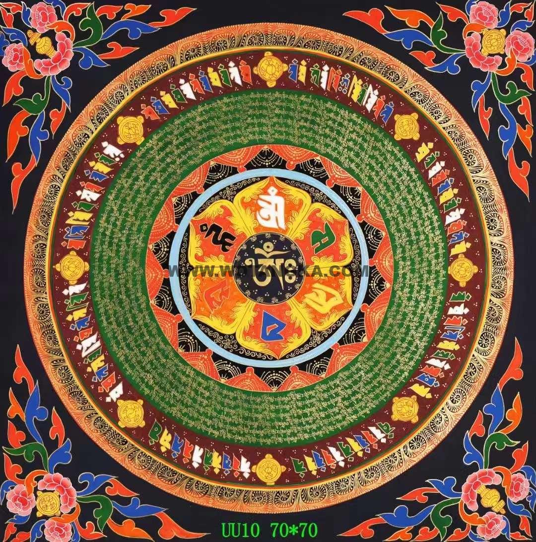 编号138-580088：彩绘唐卡-六字真言坛城（70*70CM左右）