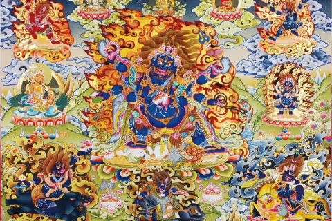 编号158-944173：彩绘唐卡-六臂玛哈嘎拉（100*76CM左右）