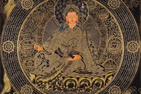 编号158-899387：黑金唐卡-莲花生大士坛城（70*70CM左右）
