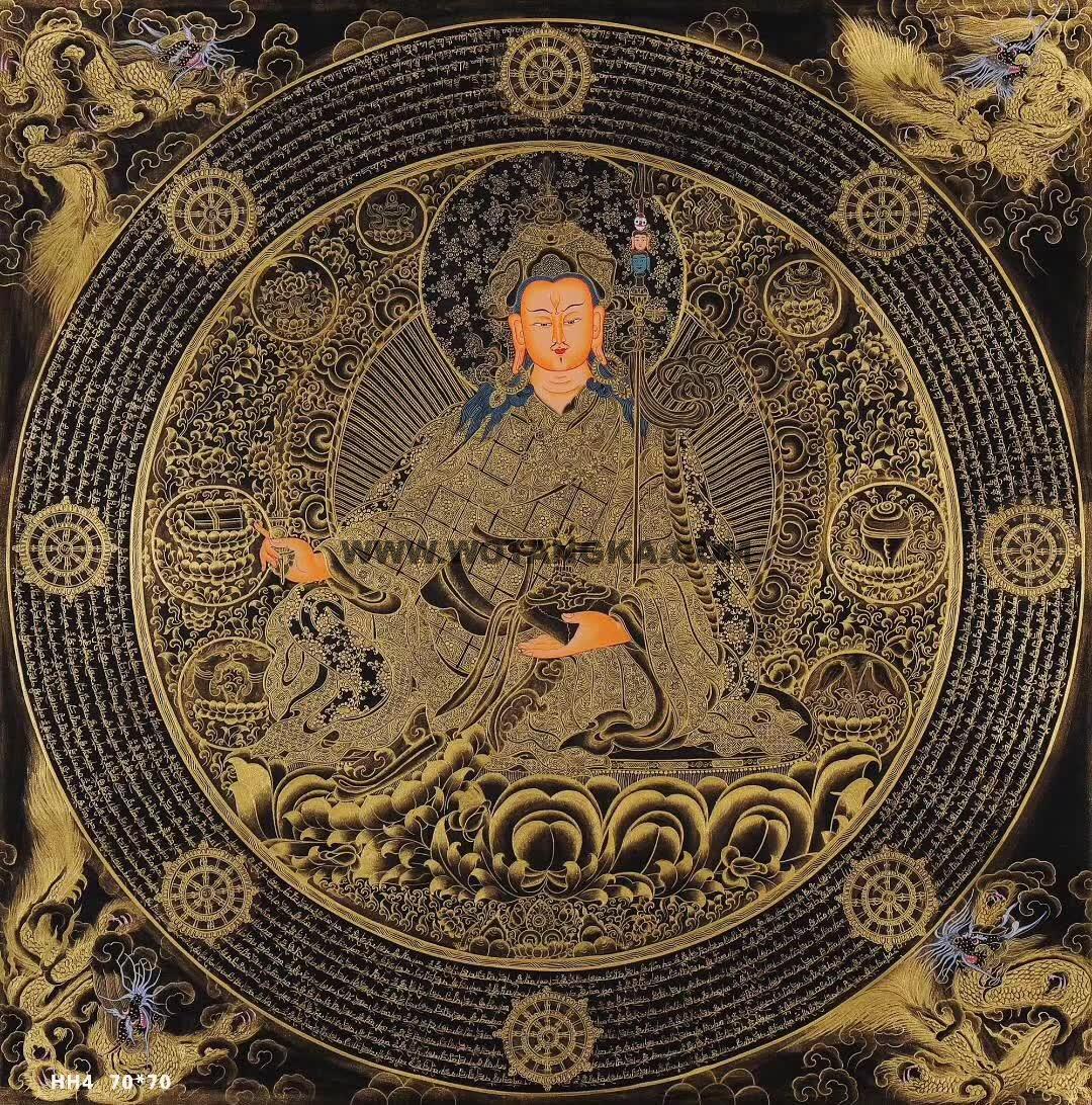 编号158-899387：黑金唐卡-莲花生大士坛城（70*70CM左右）