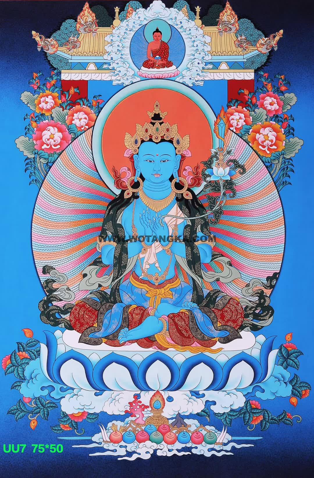 编号158-935788：彩绘唐卡-黑文殊菩萨（75*50CM左右）