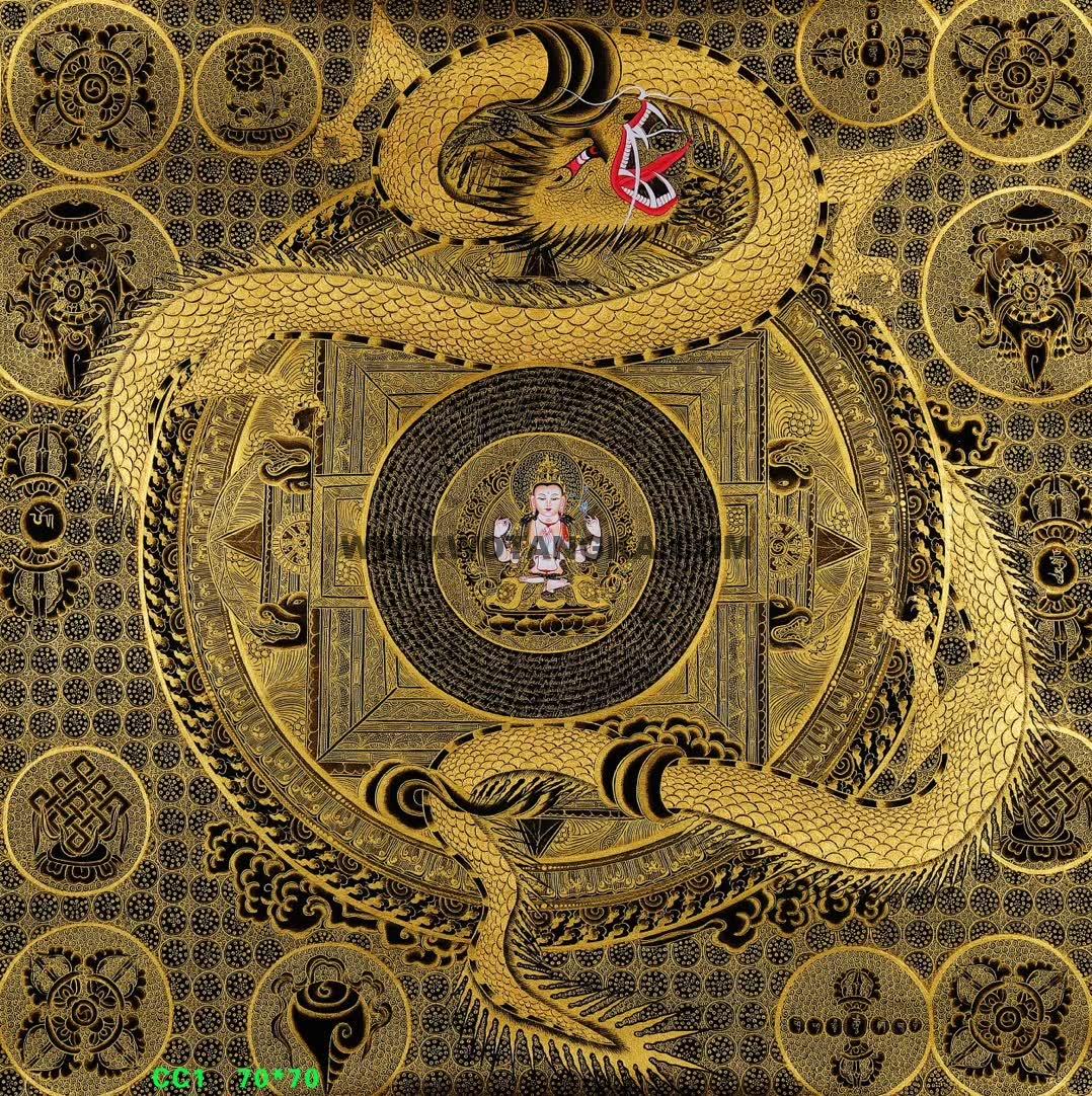编号158-773799：黑金唐卡-四臂观音坛城（70*70CM左右）