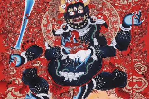编号158-680941：红金唐卡-四臂玛哈嘎拉（100*70CM左右）