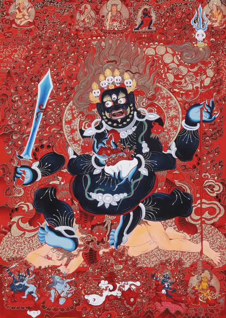 编号158-680941：红金唐卡-四臂玛哈嘎拉（100*70CM左右）