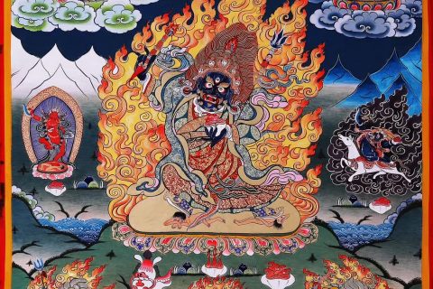 编号158-869576：彩绘唐卡-宝帐护法（70*55CM左右）