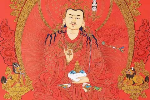 编号138-616631：红金唐卡-莲花生大士（80*50CM左右）