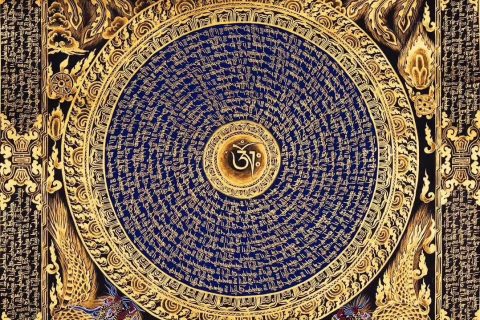 编号158-835003：黑金唐卡-龙凤呈祥坛城（60*48CM左右）