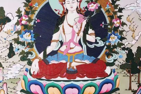 编号138-848370：彩绘唐卡-白度母·长寿三尊（75*50CM左右）