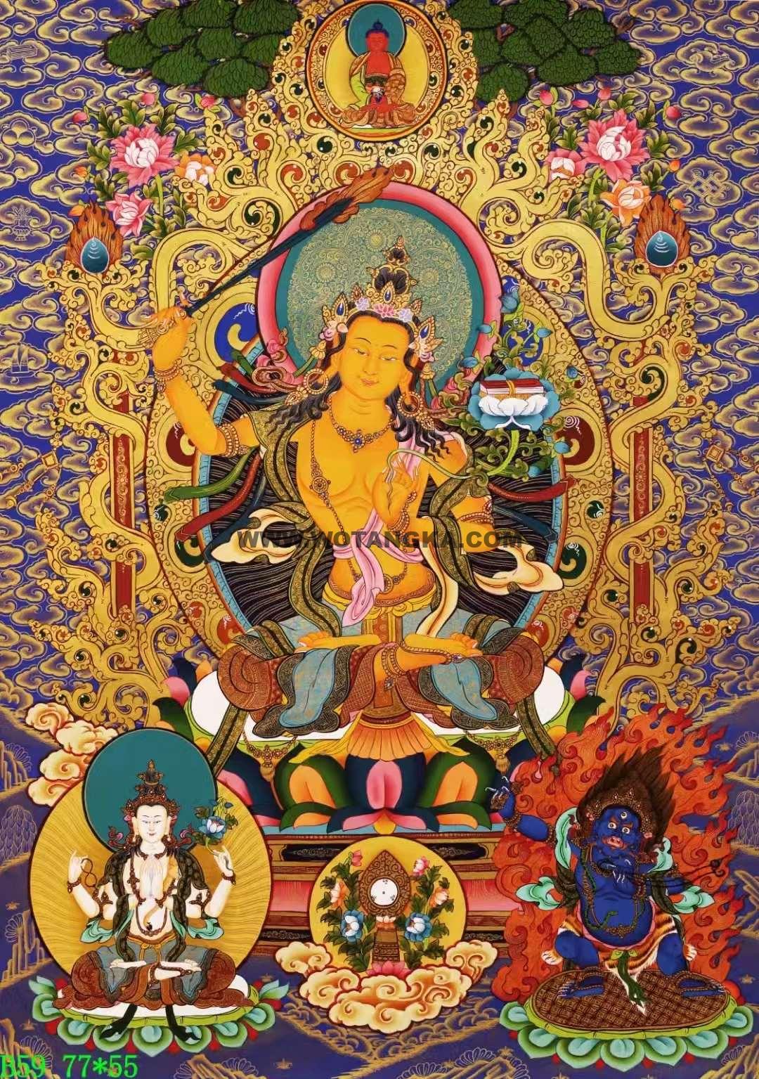 编号138-370236：彩绘唐卡-文殊菩萨·三怙主（77*55CM左右）