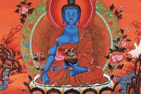 编号168-817583：红金唐卡-药师佛（70*50CM左右）