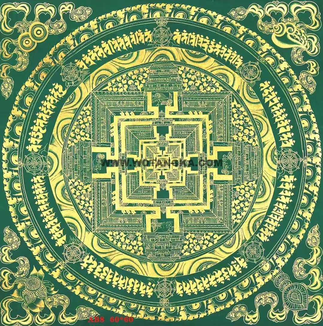 编号158-889357：绿金唐卡-时轮金刚坛城（60*60CM左右）