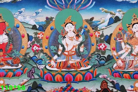 编号158-440342：彩绘唐卡-白度母·长寿三尊（110*50CM左右）