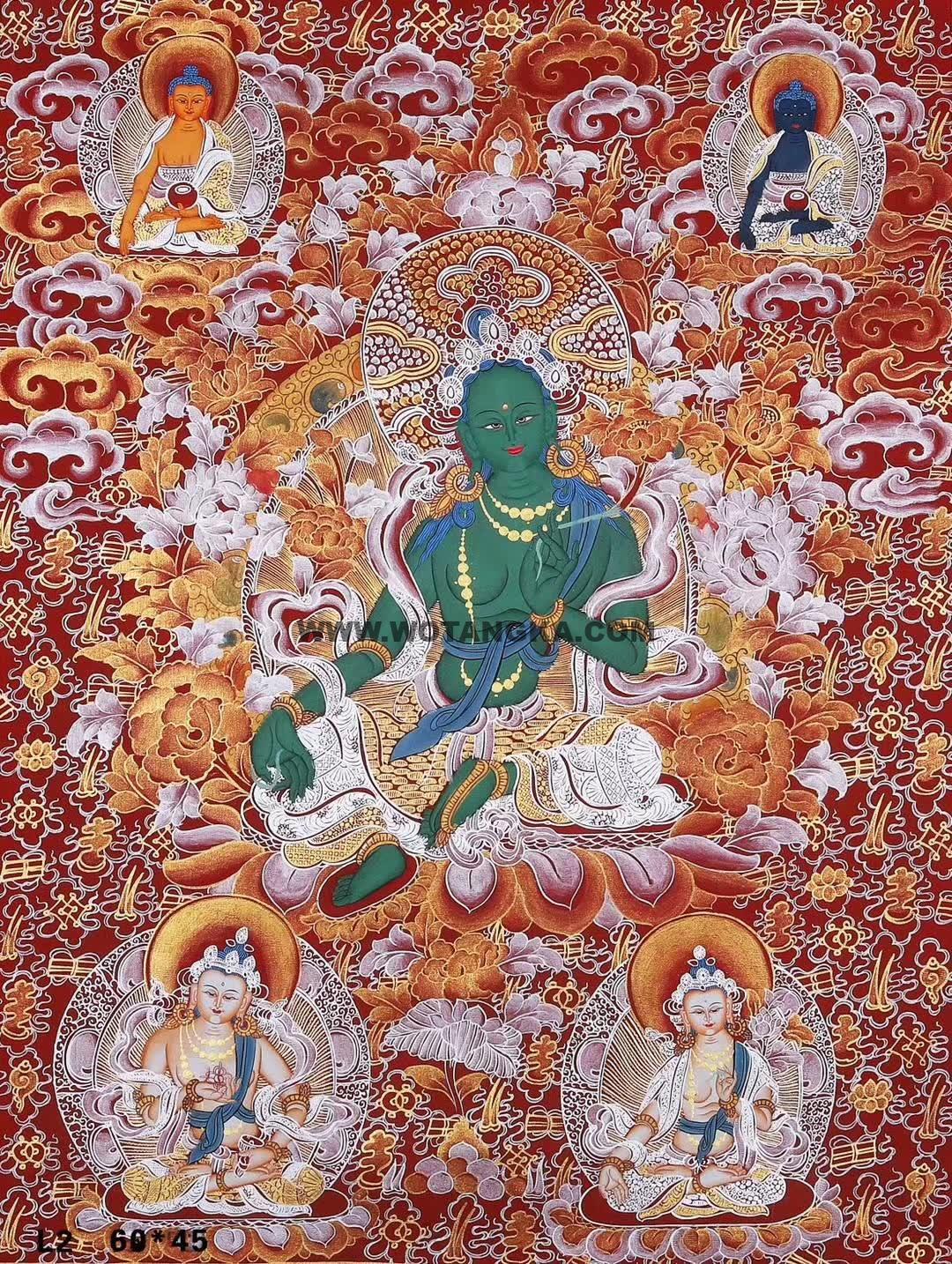 编号158-522399：红金唐卡-绿度母（60*45CM左右）