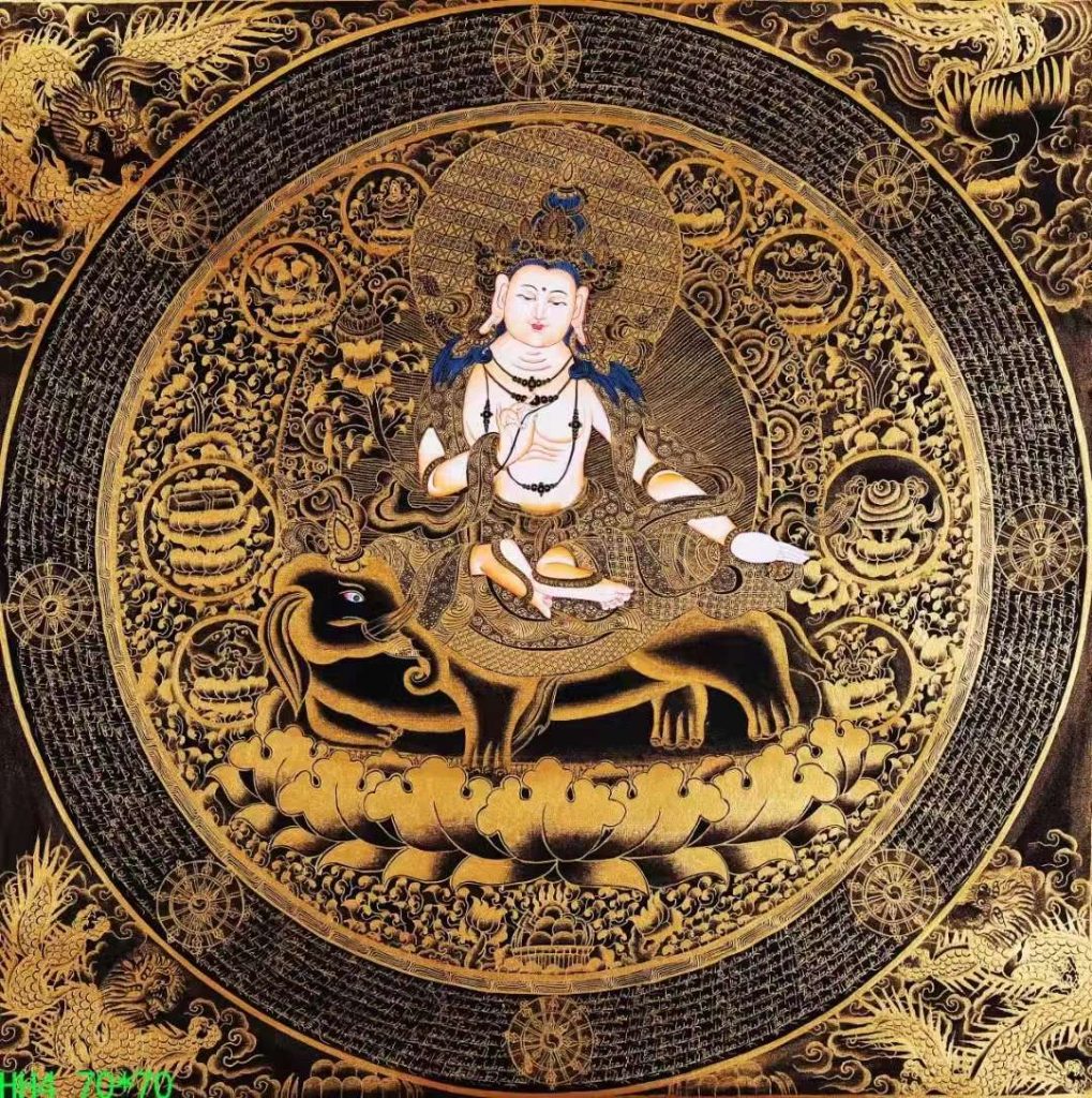 编号138-616802：黑金唐卡-普贤菩萨坛城（70*70CM左右）