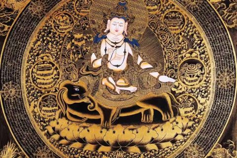 编号138-616802：黑金唐卡-普贤菩萨坛城（70*70CM左右）