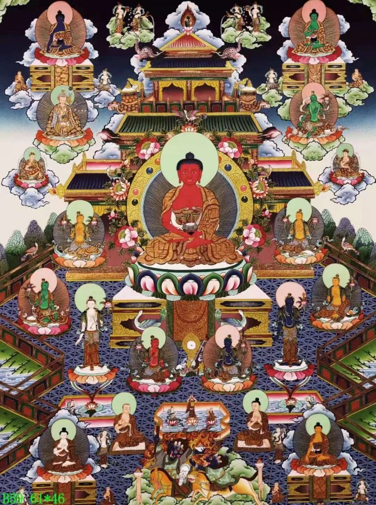 编号138-788133：彩绘唐卡-阿弥陀佛·极乐世界（61*46CM左右）