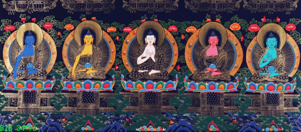 编号168-330781：彩绘唐卡-五方佛（34*76CM左右）