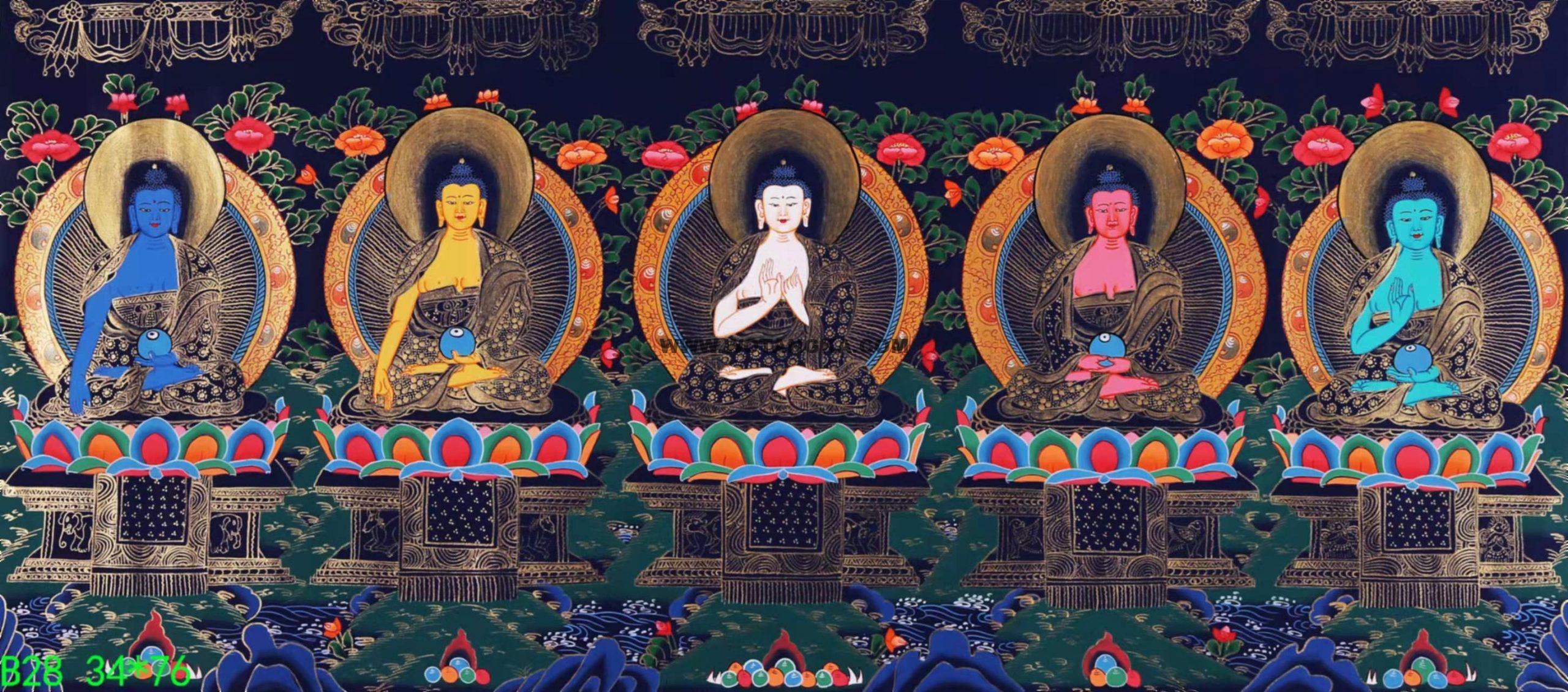 编号168-330781:彩绘唐卡-五方佛(34*76CM左右)