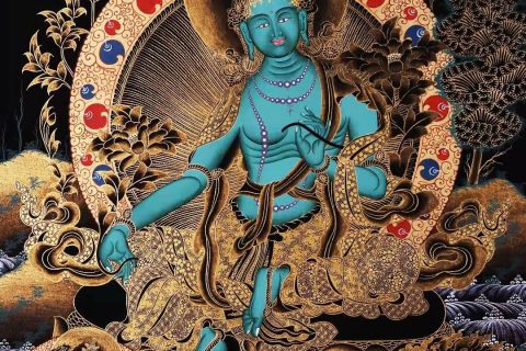 编号168-969516：黑金唐卡-绿度母（93*64CM左右）