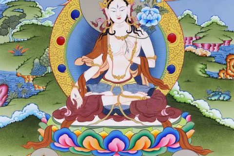编号138-476006：彩绘唐卡-白度母·长寿三尊（75*50CM左右）