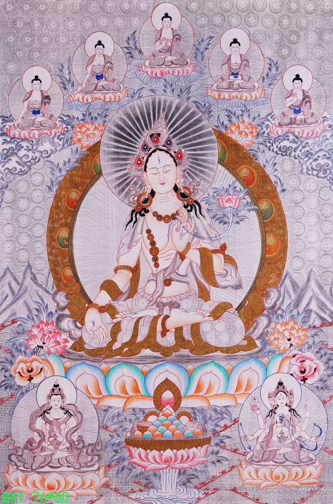 编号168-521536：白银唐卡-白度母·长寿三尊（76*50CM左右）