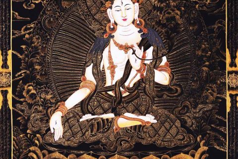 编号138-242392：黑金唐卡-白度母·长寿三尊（83*57CM左右）