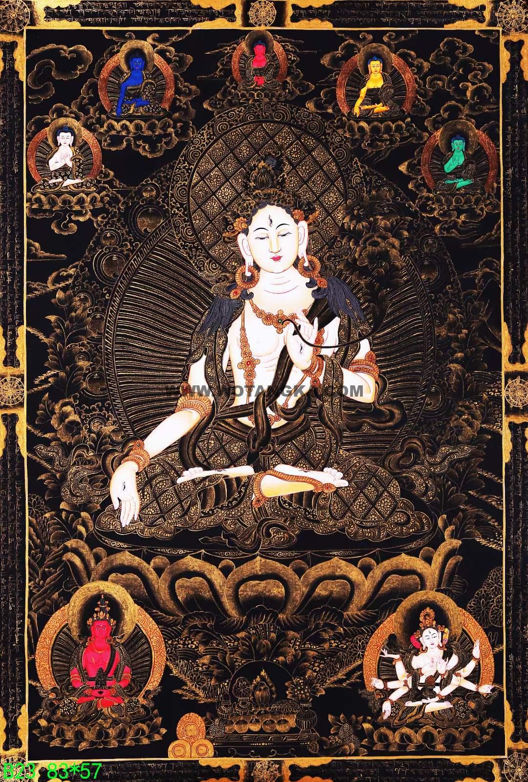 编号168-497789：黑金唐卡-白度母·长寿三尊（83*57CM左右）