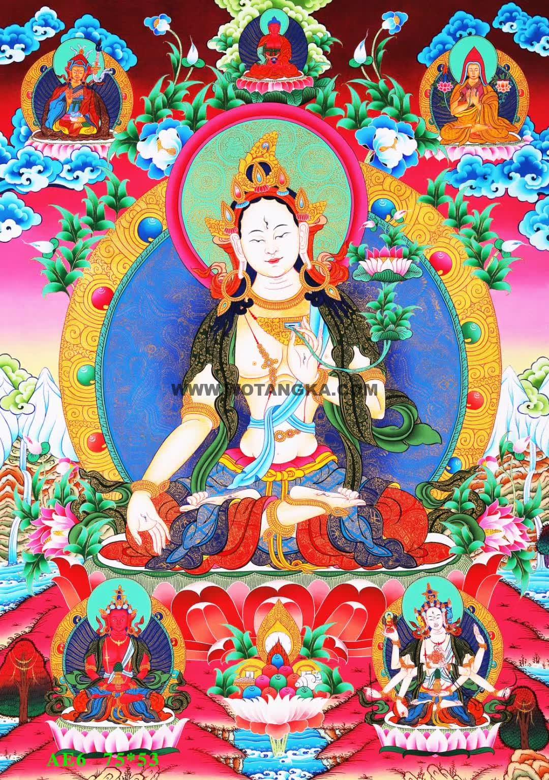 编号168-851215：彩绘唐卡-白度母·长寿三尊（75*53CM左右）