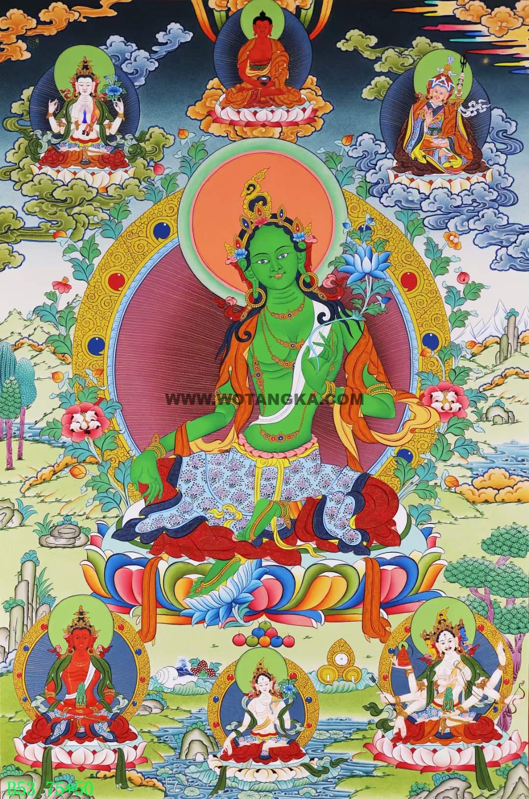 编号168-427698：彩绘唐卡-绿度母（75*50CM左右）