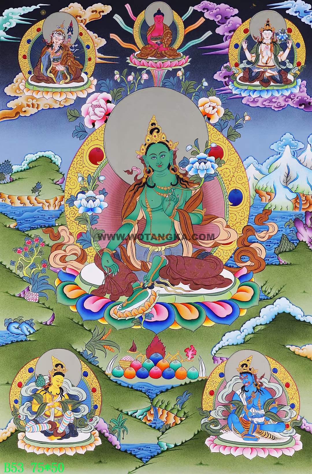 编号168-397152：彩绘唐卡-绿度母（75*50CM左右）