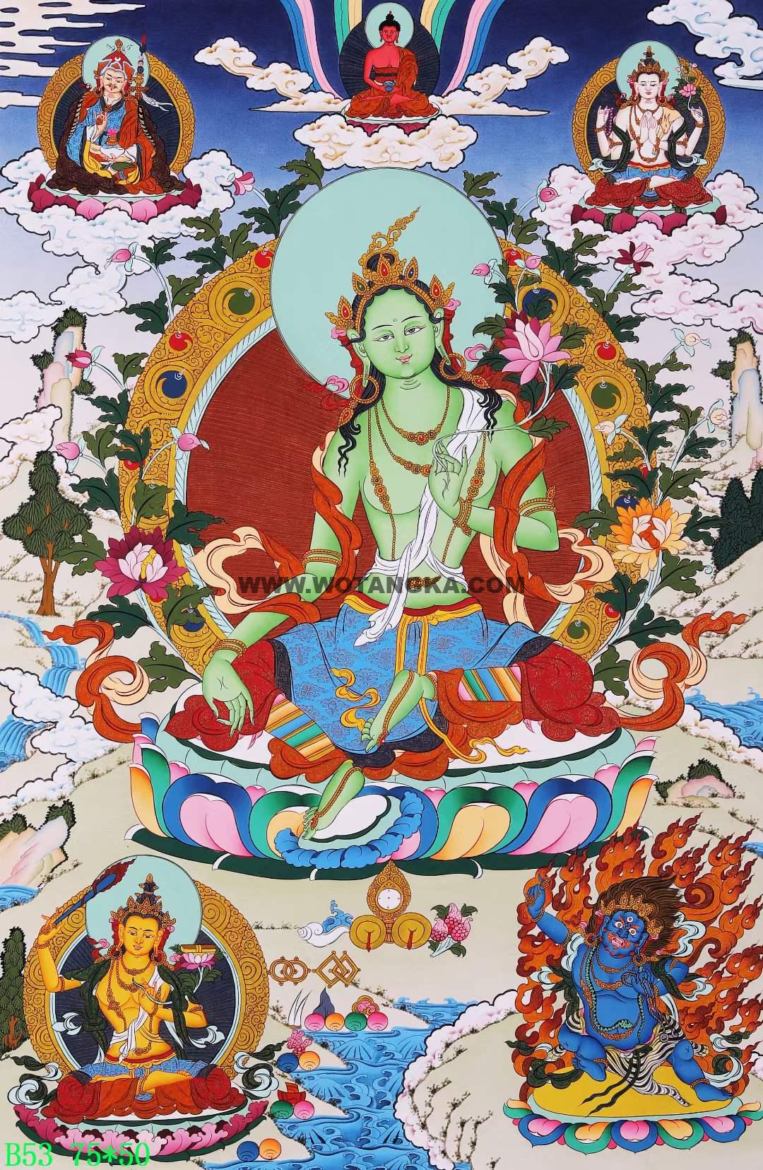 编号168-454623：彩绘唐卡-绿度母（75*50CM左右）