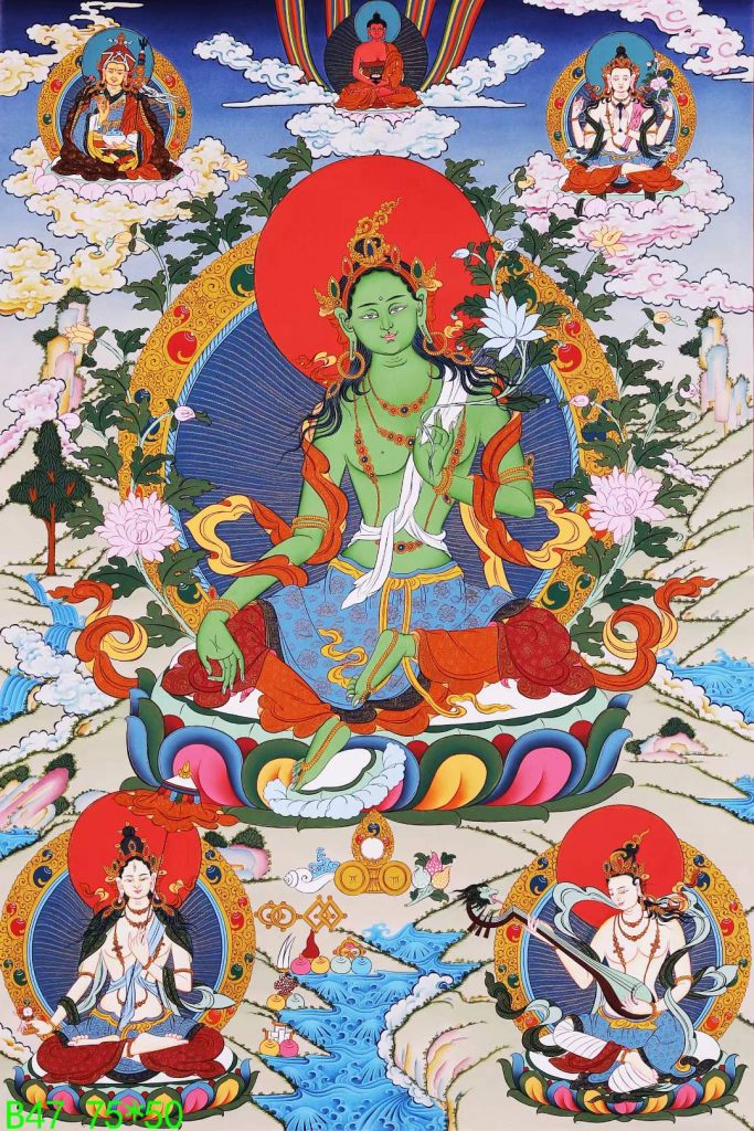编号168-783486：彩绘唐卡-绿度母（75*50CM左右）