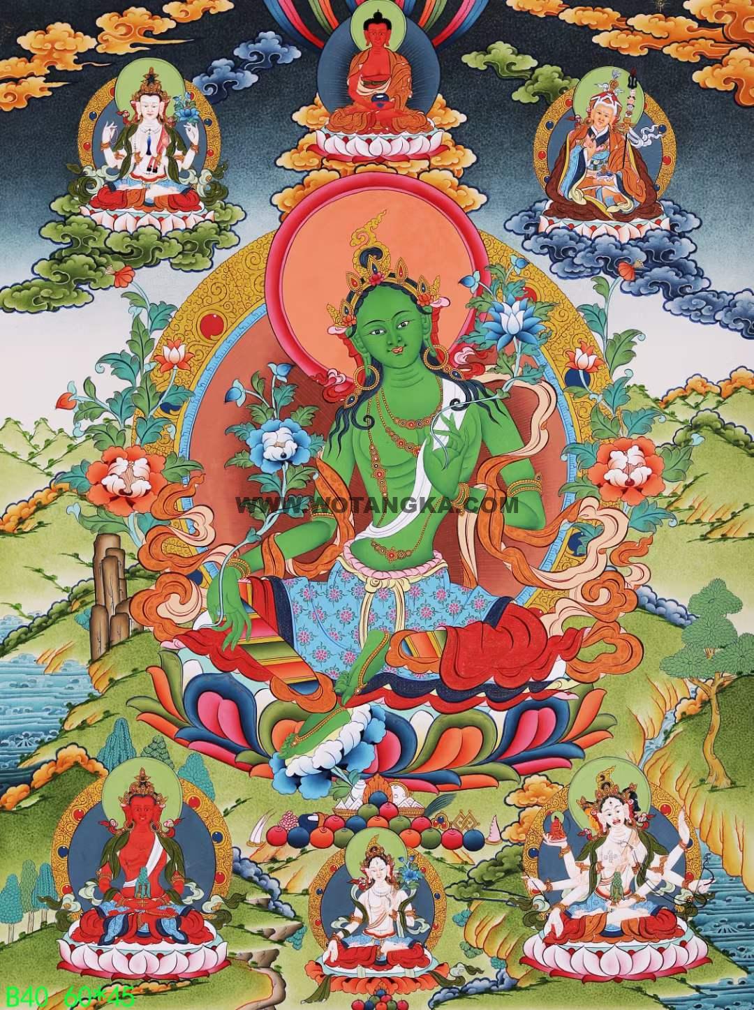 编号168-818707：彩绘唐卡-绿度母（60*45CM左右）