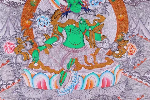 编号138-912810：白银唐卡-绿度母（76*51CM左右）