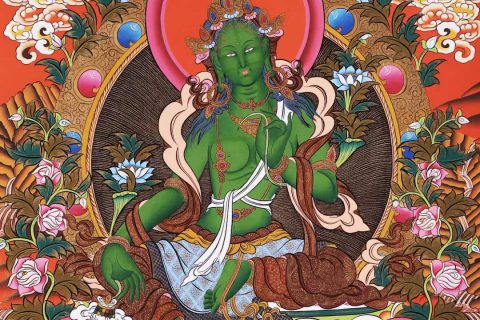 编号168-858066：彩绘唐卡-绿度母（90*62CM左右）
