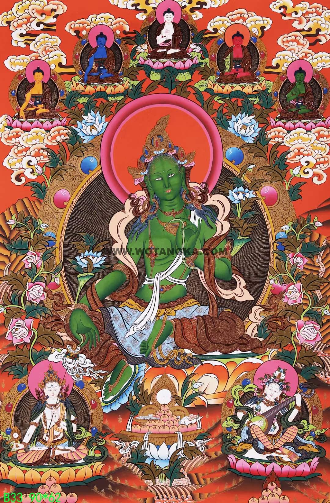 编号168-858066：彩绘唐卡-绿度母（90*62CM左右）