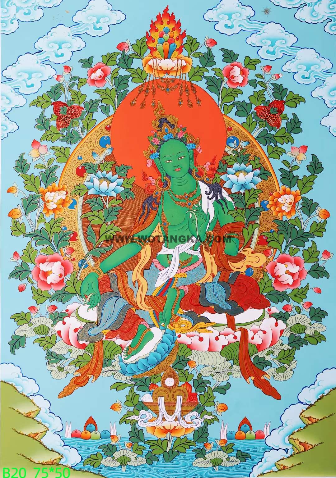 编号168-681299：彩绘唐卡-绿度母（75*50CM左右）